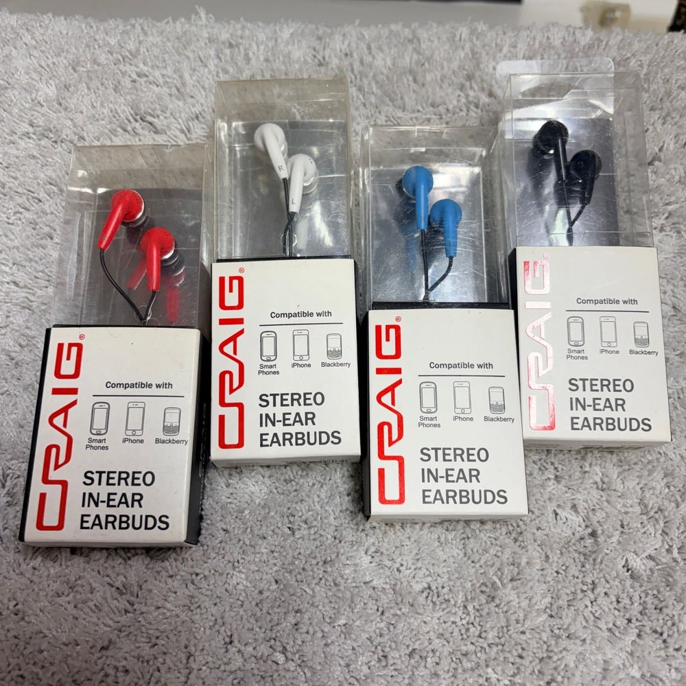 Craig Stereo In-Ear Earbuds 4 Pack Multi Color Red White Blue Black CHP4807#‎